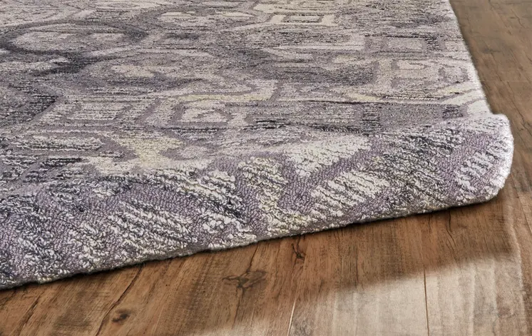 10' Gray and Ivory Round Wool Abstract Hand Tufted Area Rug