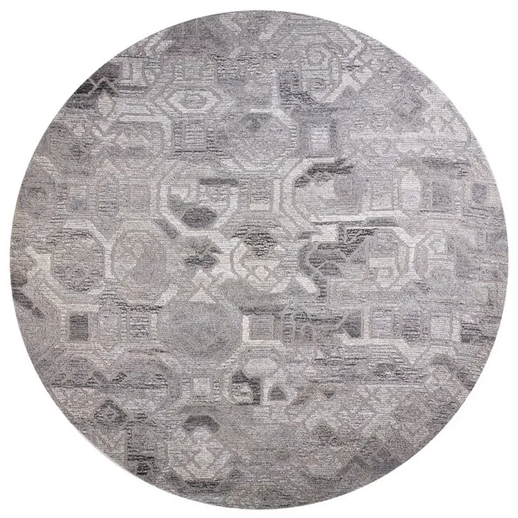 10' Gray and Ivory Round Wool Abstract Hand Tufted Area Rug