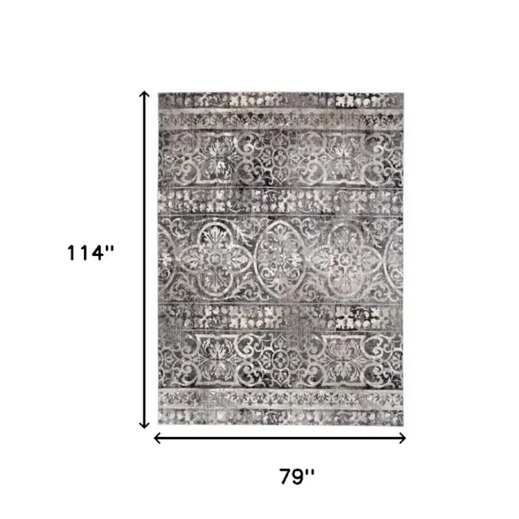 7' X 10' Gray and Ivory Oriental Distressed Area Rug
