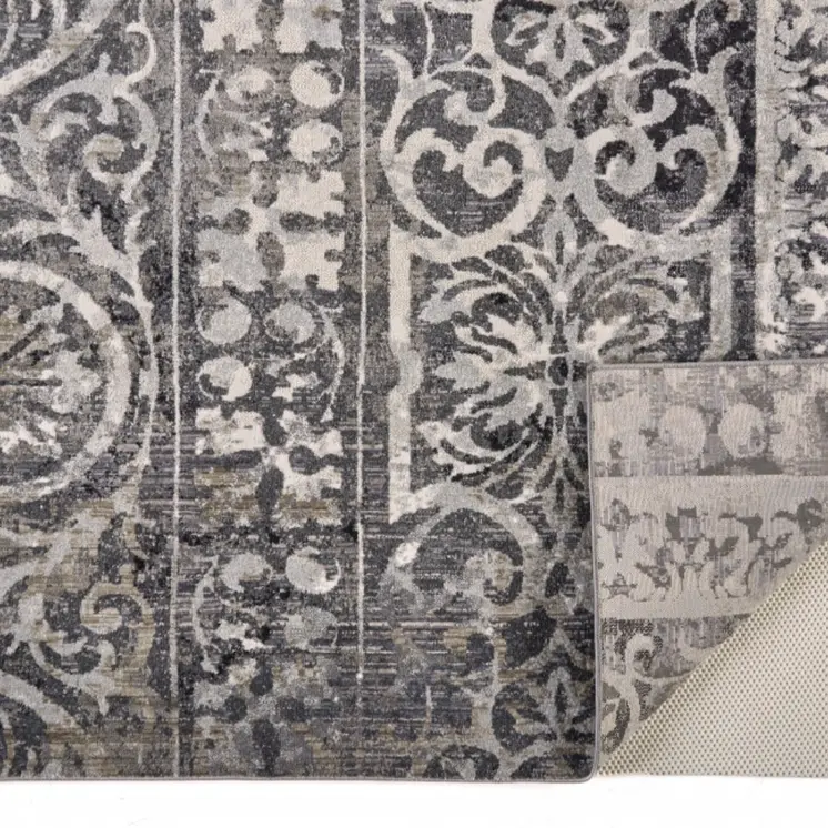7' X 10' Gray and Ivory Oriental Distressed Area Rug