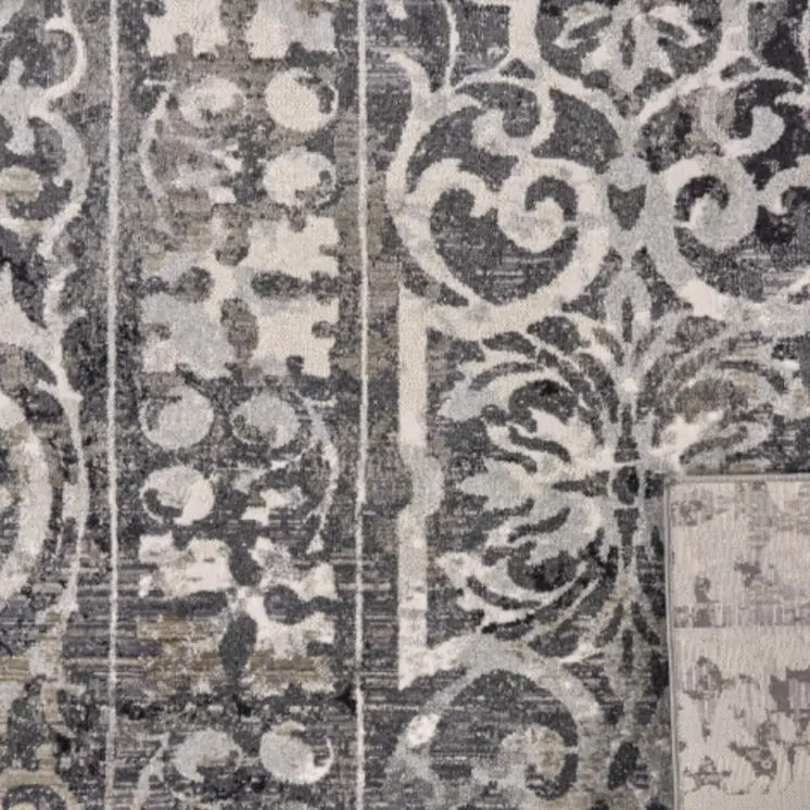 7' X 10' Gray and Ivory Oriental Distressed Area Rug