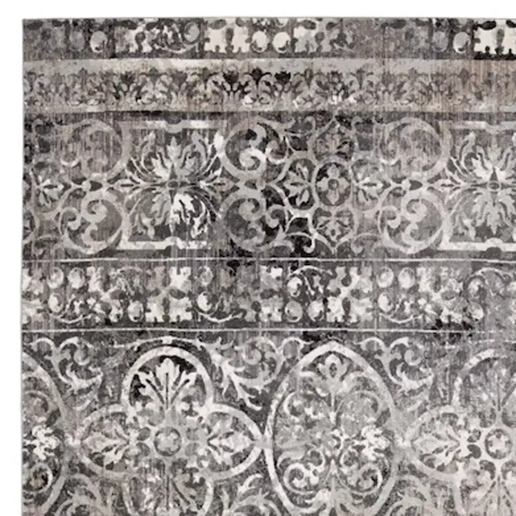 7' X 10' Gray and Ivory Oriental Distressed Area Rug