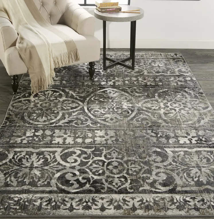 10' X 14' Gray Ivory And Taupe Abstract Stain Resistant Area Rug