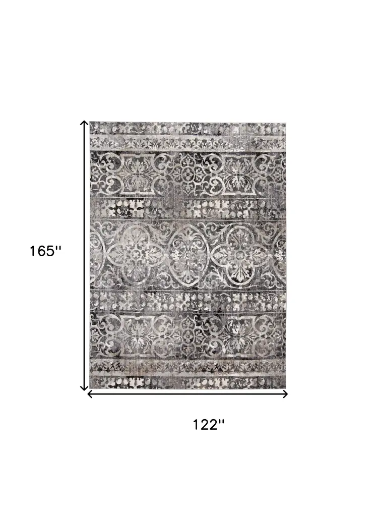 10' X 14' Gray Ivory And Taupe Abstract Stain Resistant Area Rug