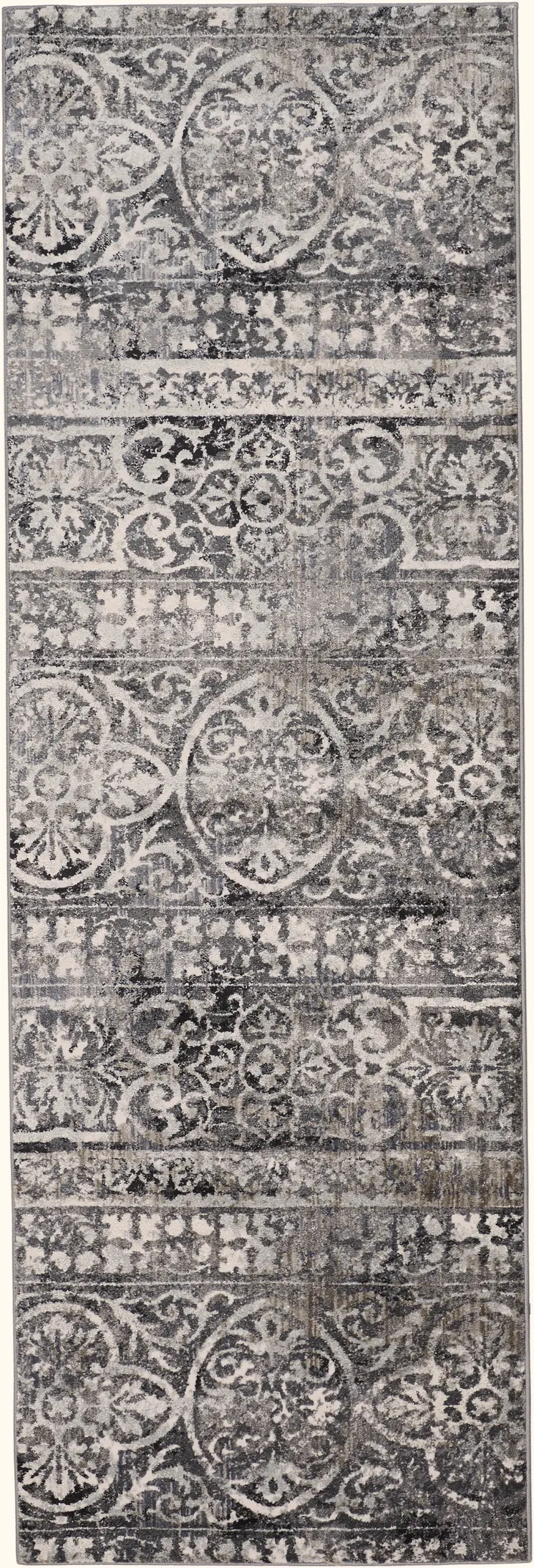 8' Gray and Ivory Abstract Runner Rug