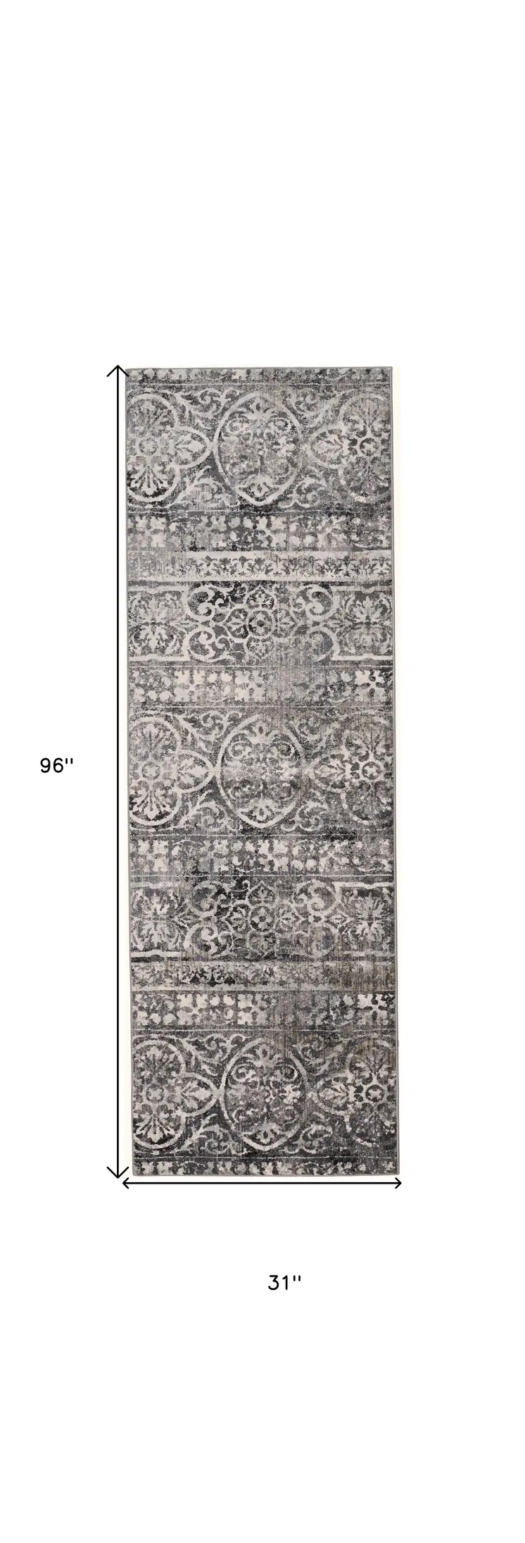 8' Gray and Ivory Abstract Runner Rug