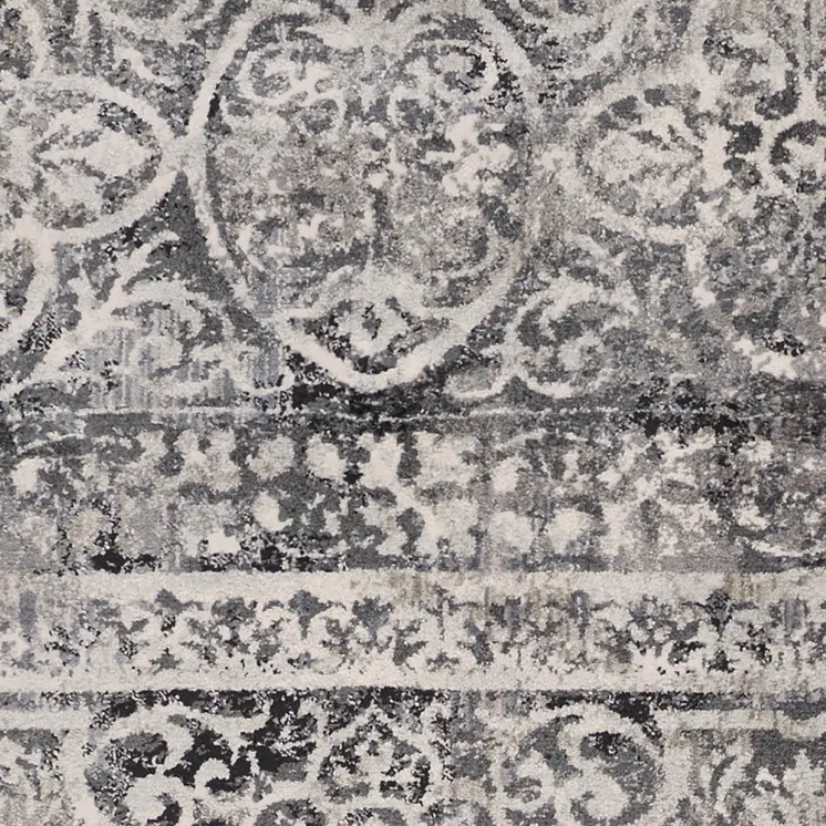 8' Gray and Ivory Abstract Runner Rug