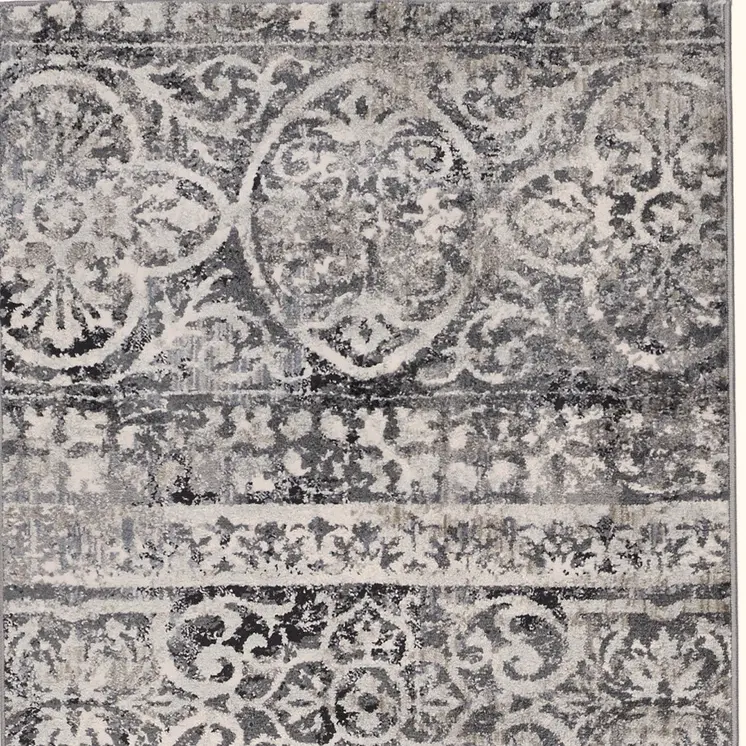 8' Gray and Ivory Abstract Runner Rug