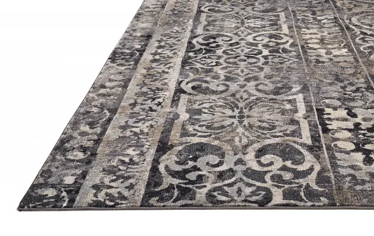 9' Black and Ivory Round Abstract Area Rug
