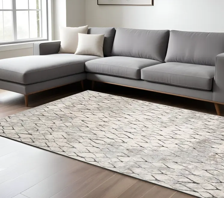 8' X 11' Gray and Ivory Abstract Area Rug