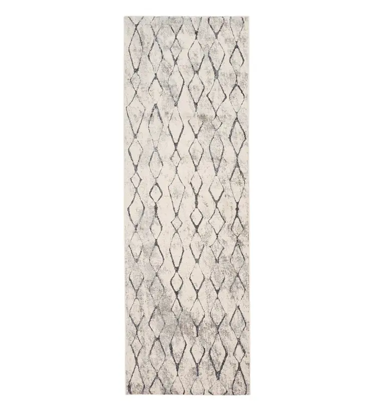 8' Gray and Ivory Abstract Runner Rug