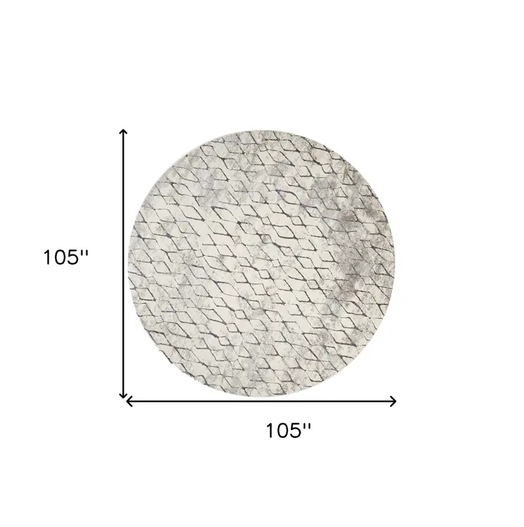 9' Gray And Ivory Abstract Round Rug