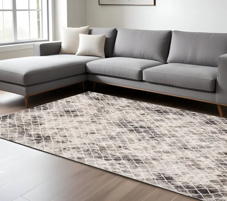 7' X 10' Gray and Ivory Abstract Area Rug