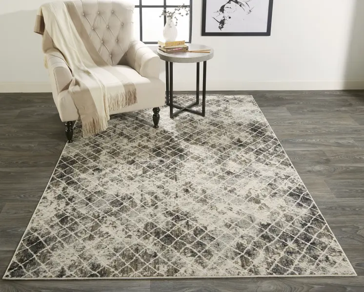 7' X 10' Gray and Ivory Abstract Area Rug