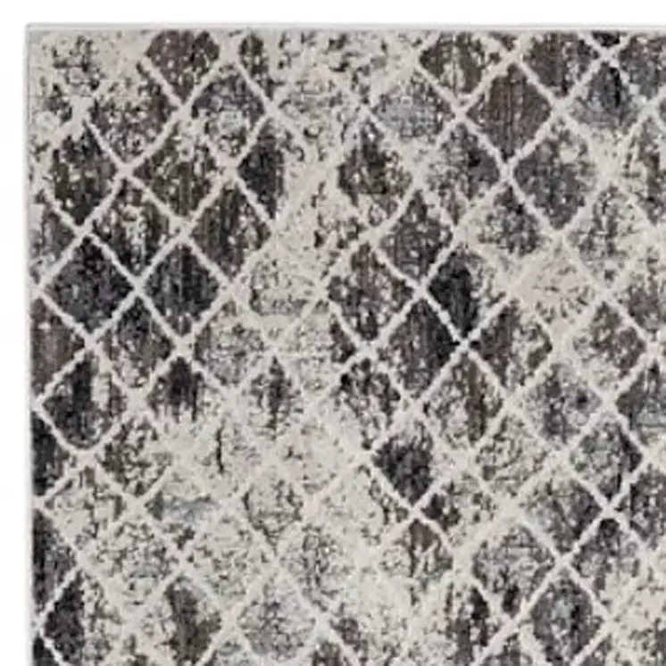 8' Gray and Ivory Abstract Runner Rug