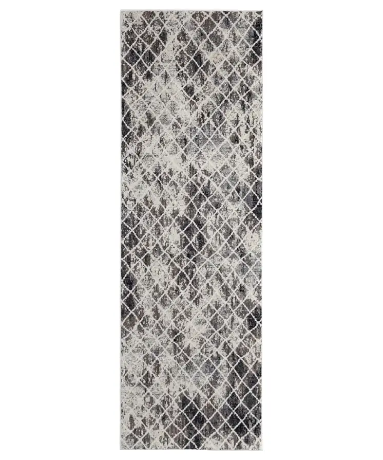 8' Gray and Ivory Abstract Runner Rug