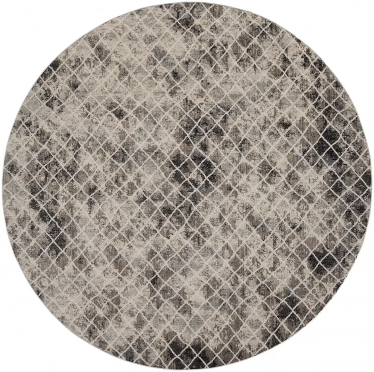 9' Ivory and Black Abstract Round Rug