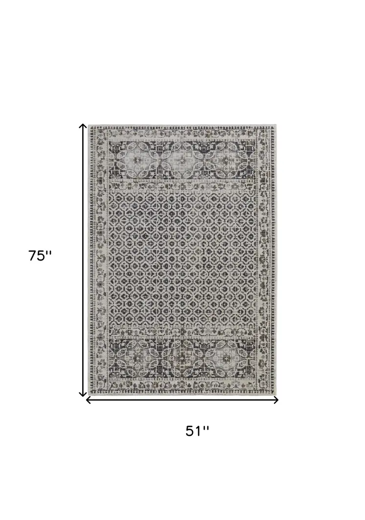 4' X 6' Ivory Taupe And Gray Abstract Stain Resistant Area Rug