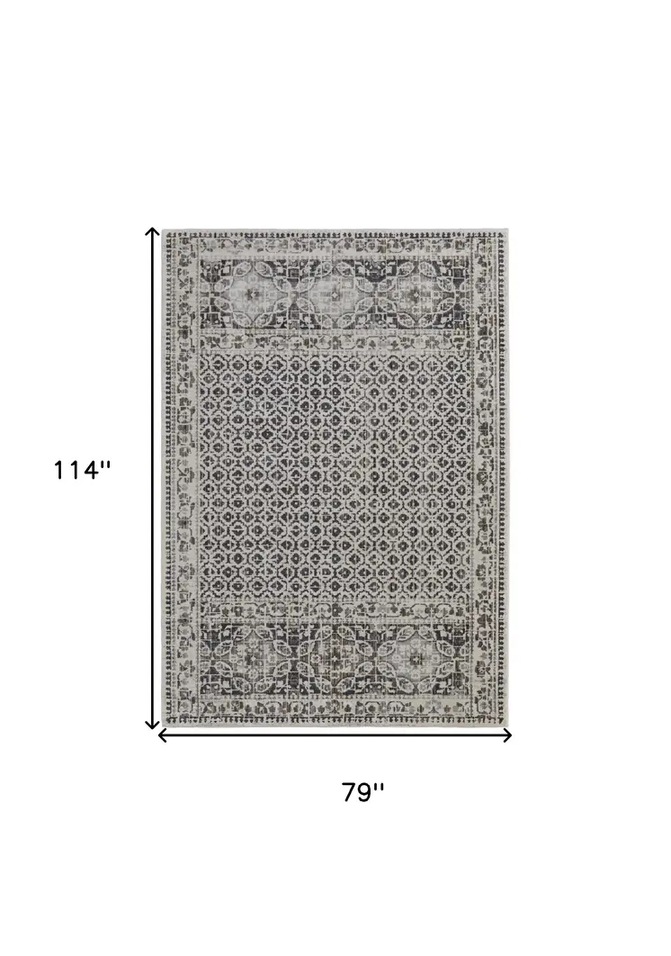 7' X 10' Gray and Ivory Abstract Area Rug