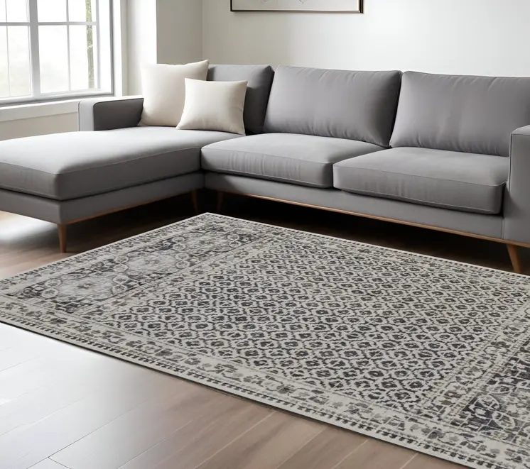 7' X 10' Gray and Ivory Abstract Area Rug