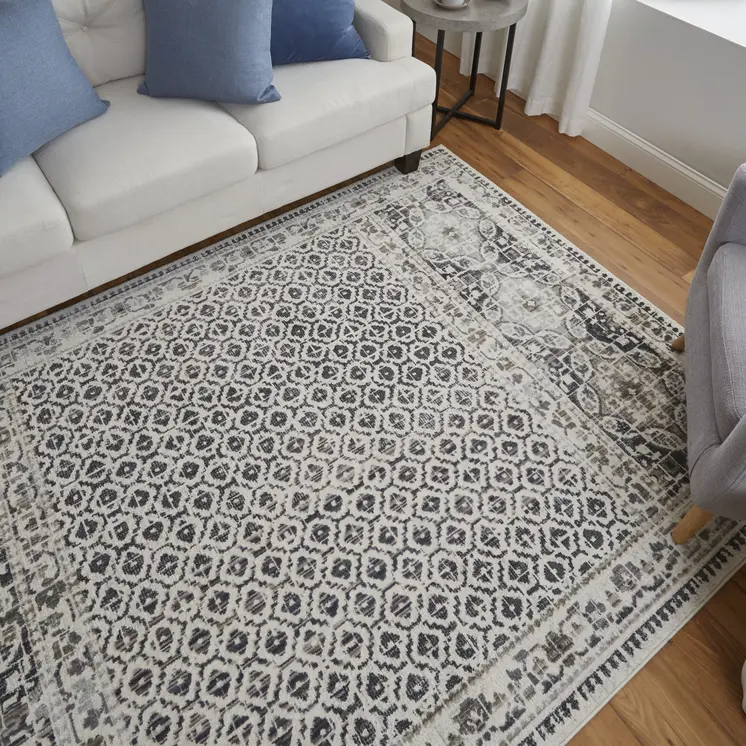 10' X 14' Ivory Taupe And Gray Abstract Stain Resistant Area Rug