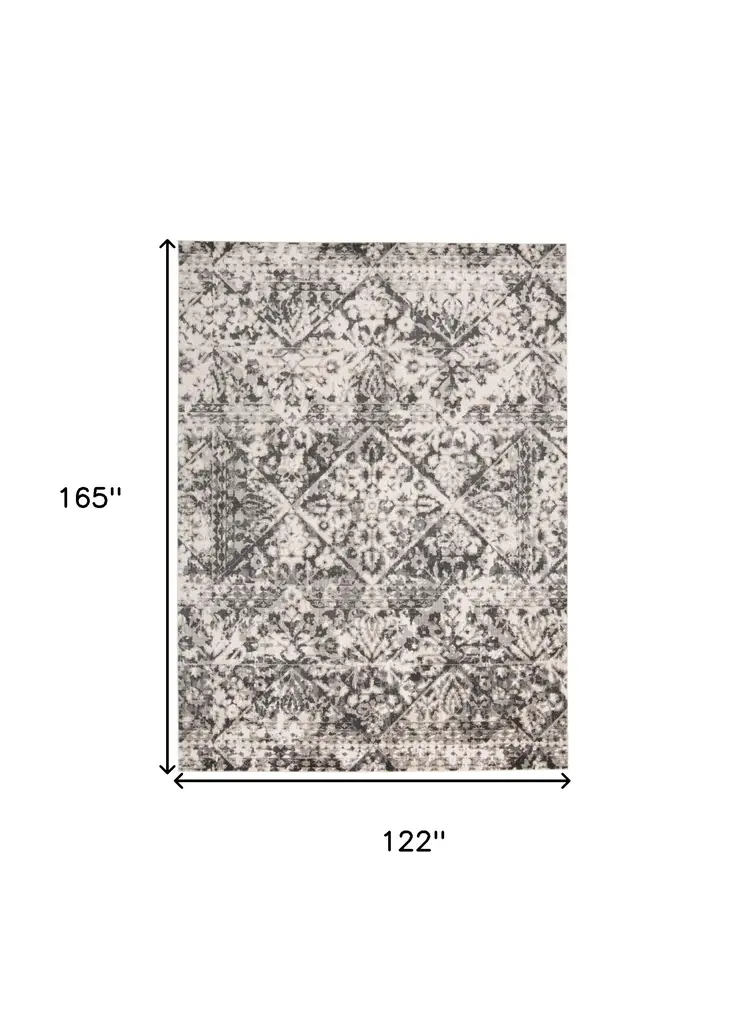 10' X 14' Gray Ivory And Silver Abstract Stain Resistant Area Rug
