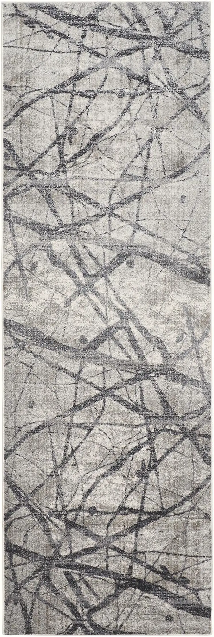8' Gray and Ivory Abstract Power Loom Distressed Runner Rug