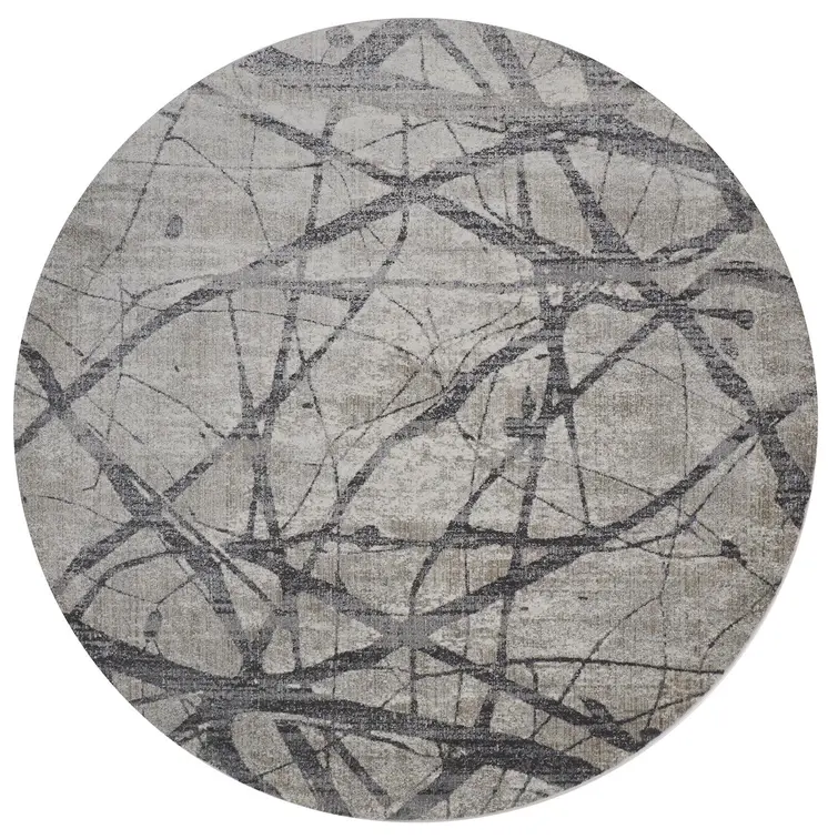 9' Gray And Ivory Abstract Round Rug