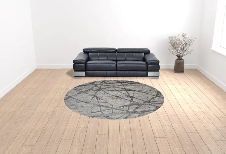 9' Gray And Ivory Abstract Round Rug