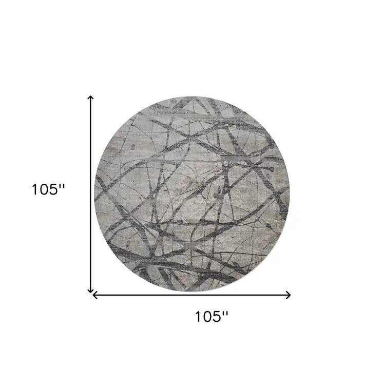 9' Gray And Ivory Abstract Round Rug