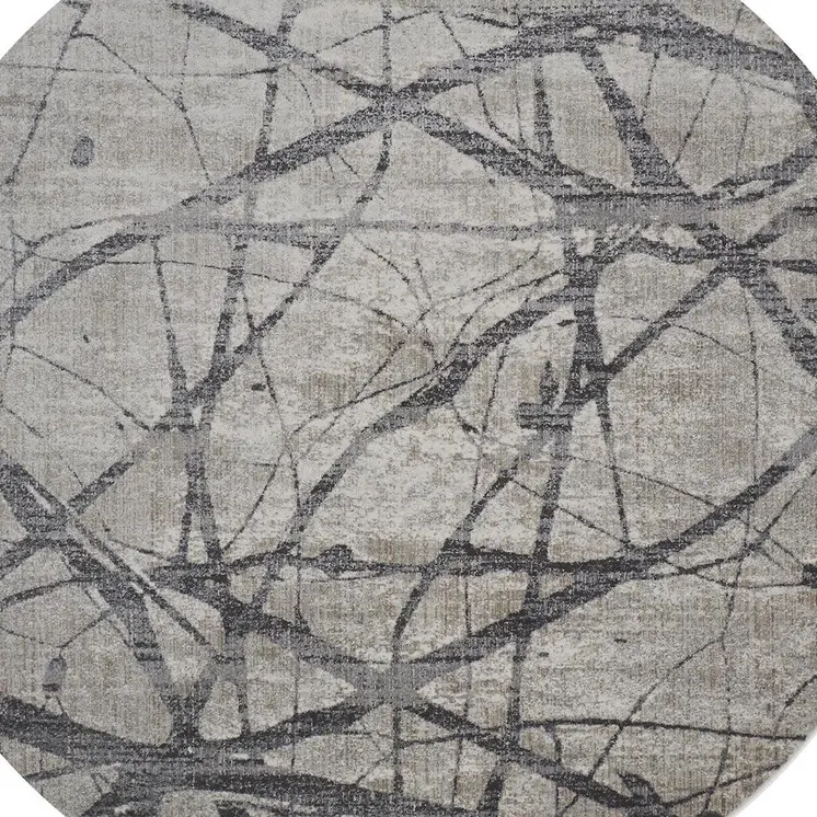 9' Gray And Ivory Abstract Round Rug