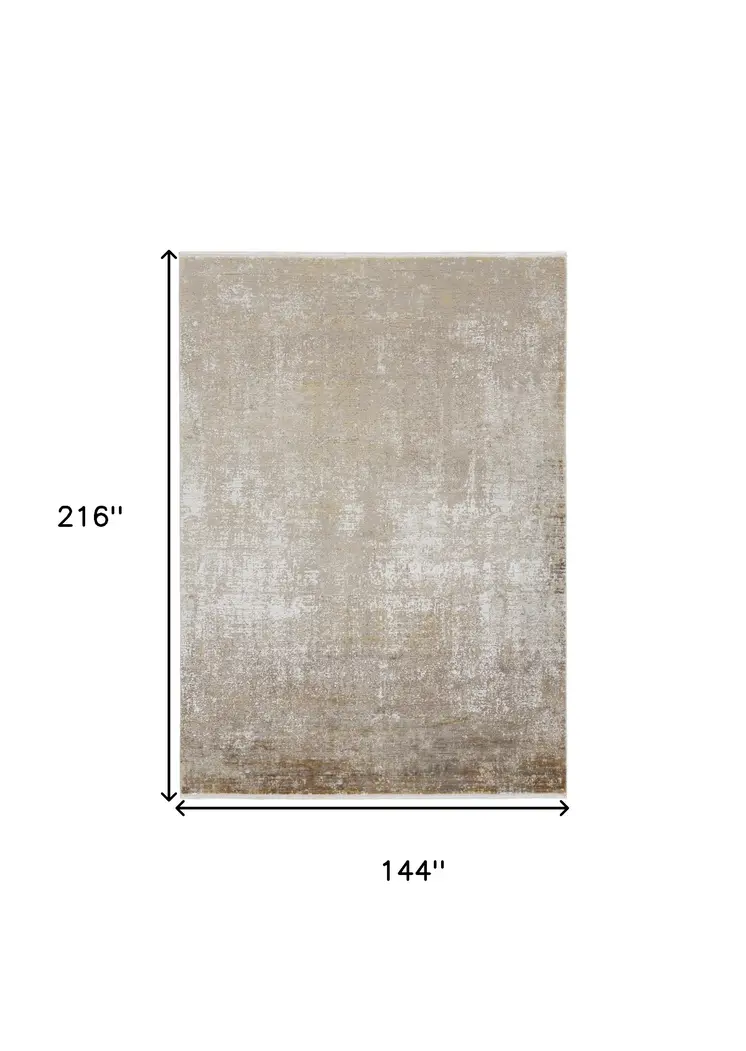 12' X 18' Taupe Ivory And Gold Abstract Power Loom Distressed Area Rug