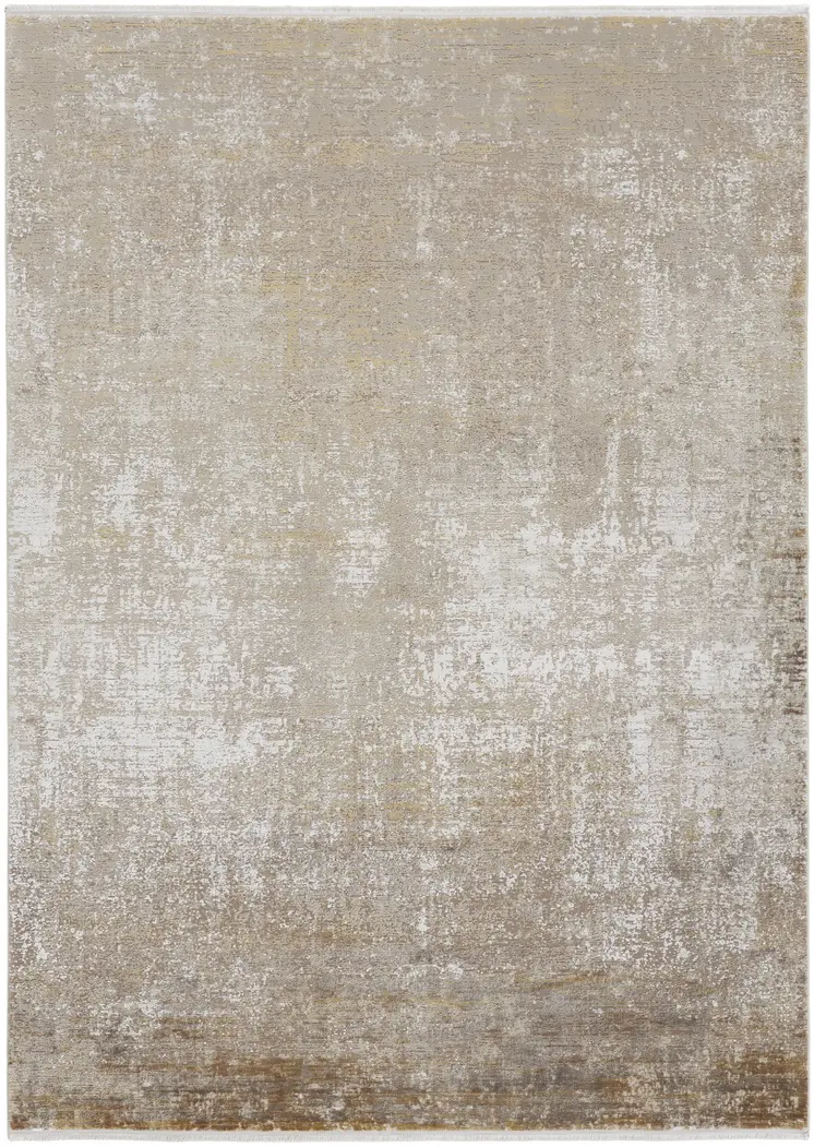 2' X 3' Gold and Ivory Abstract Non Skid Area Rug With Fringe