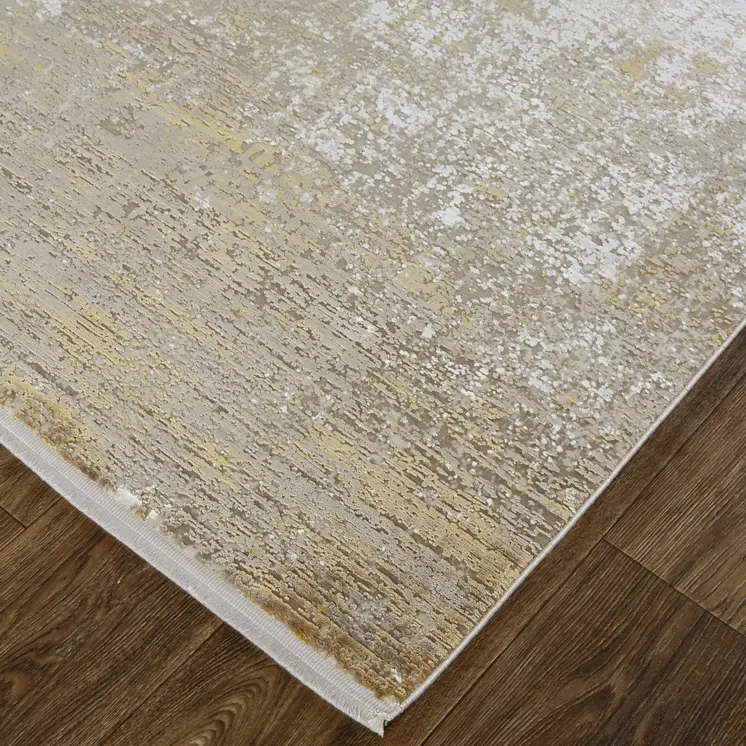 2' X 3' Gold and Ivory Abstract Non Skid Area Rug With Fringe