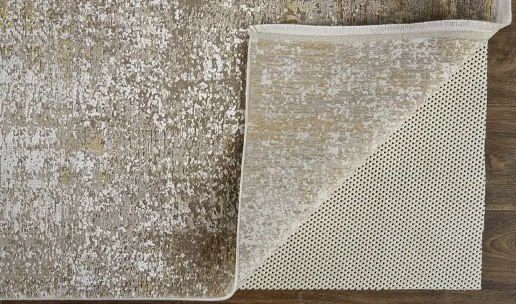 2' X 3' Gold and Ivory Abstract Non Skid Area Rug With Fringe