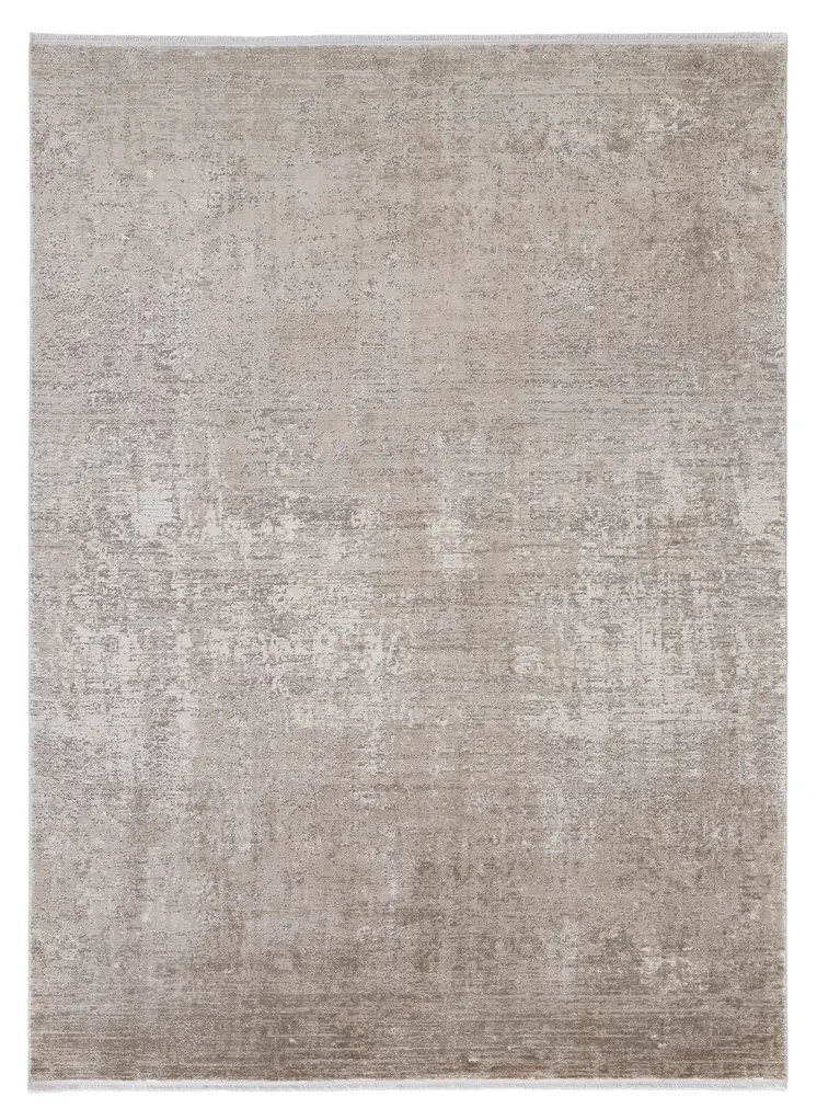 12' X 15' Ivory Tan and Gray Abstract Power Loom Distressed Area Rug With Fringe