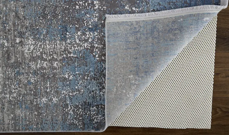 8' X 11' Blue Gray And Silver Abstract Power Loom Distressed Area Rug With Fringe