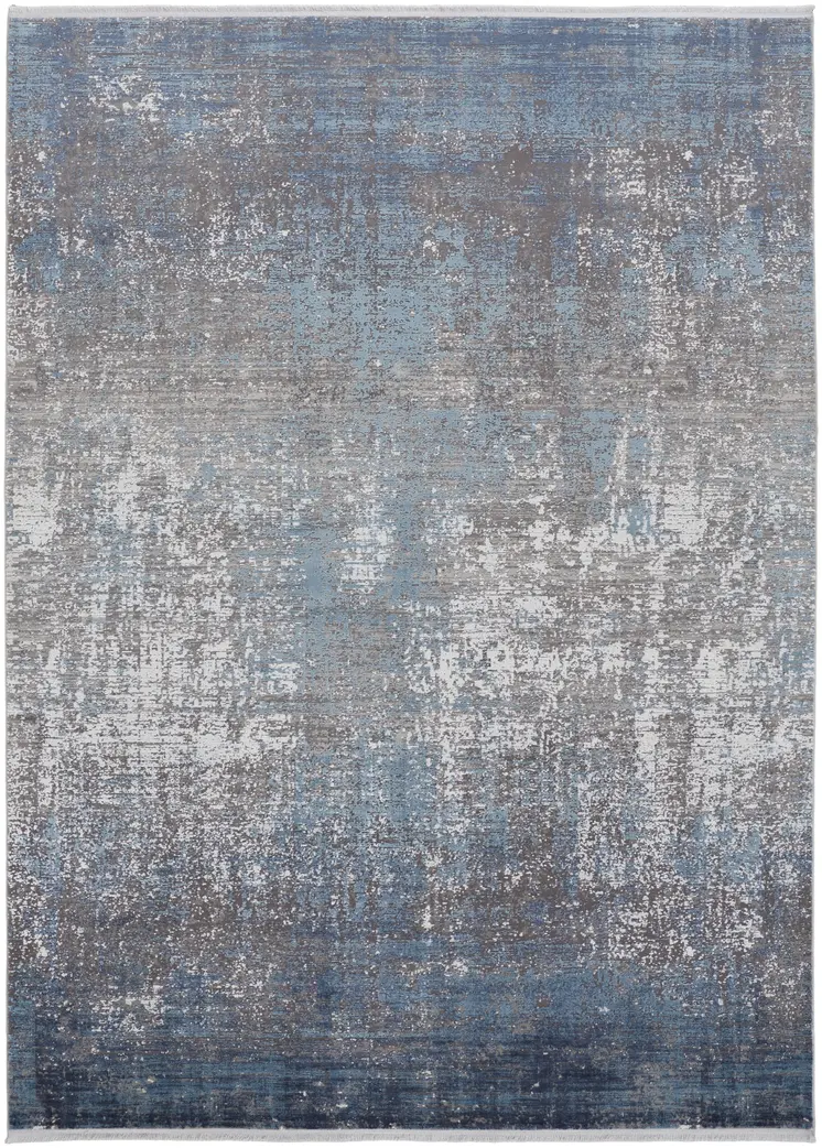 12' X 18' Blue Gray And Silver Abstract Power Loom Distressed Area Rug