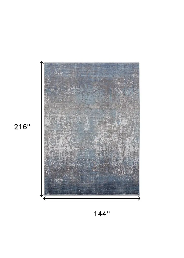 12' X 18' Blue Gray And Silver Abstract Power Loom Distressed Area Rug