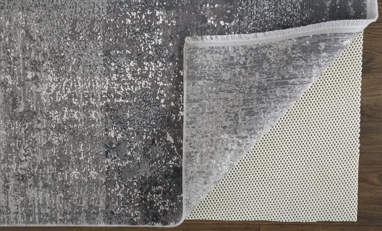 2' X 3' Gray and Black Abstract Power Loom Distressed Area Rug With Fringe