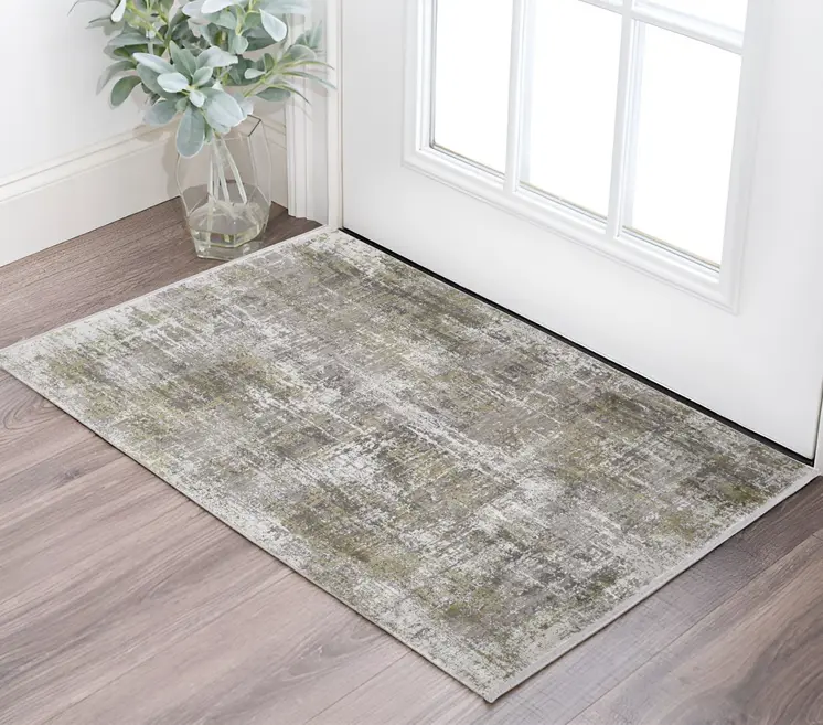 3' X 5' Gray and Ivory Abstract Power Loom Distressed Area Rug With Fringe