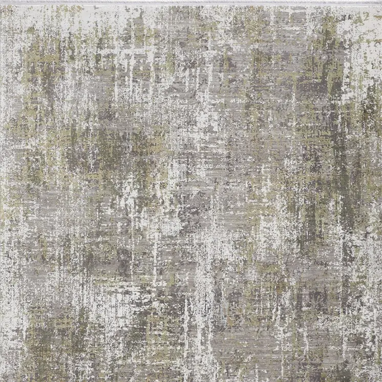 10' X 13' Green Gray And Ivory Abstract Area Rug With Fringe