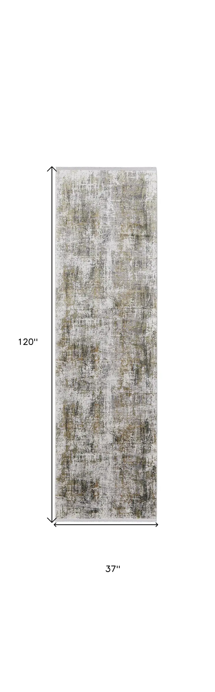 10' Gray and Ivory Abstract Power Loom Runner Rug With Fringe