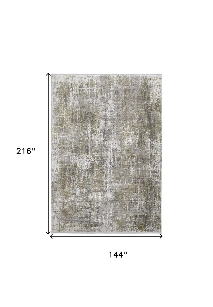 12' X 18' Green Gray And Ivory Abstract Power Loom Distressed Area Rug