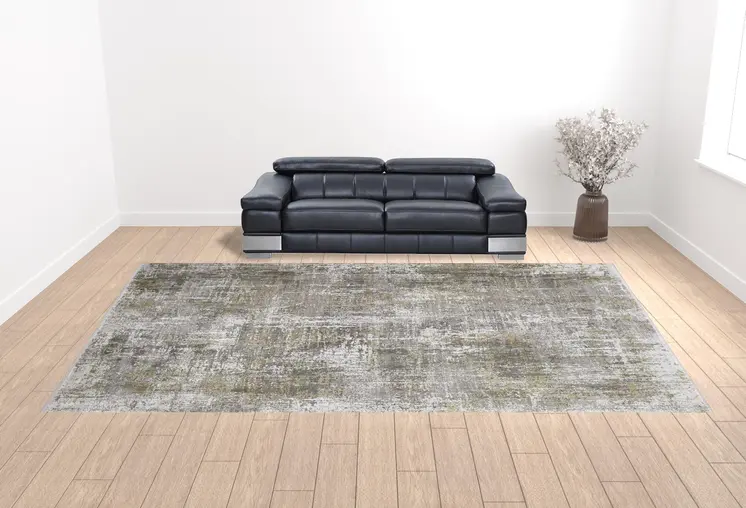 12' X 18' Green Gray And Ivory Abstract Power Loom Distressed Area Rug