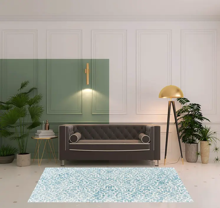 5' X 8' Blue And Ivory Wool Geometric Tufted Handmade Stain Resistant Area Rug
