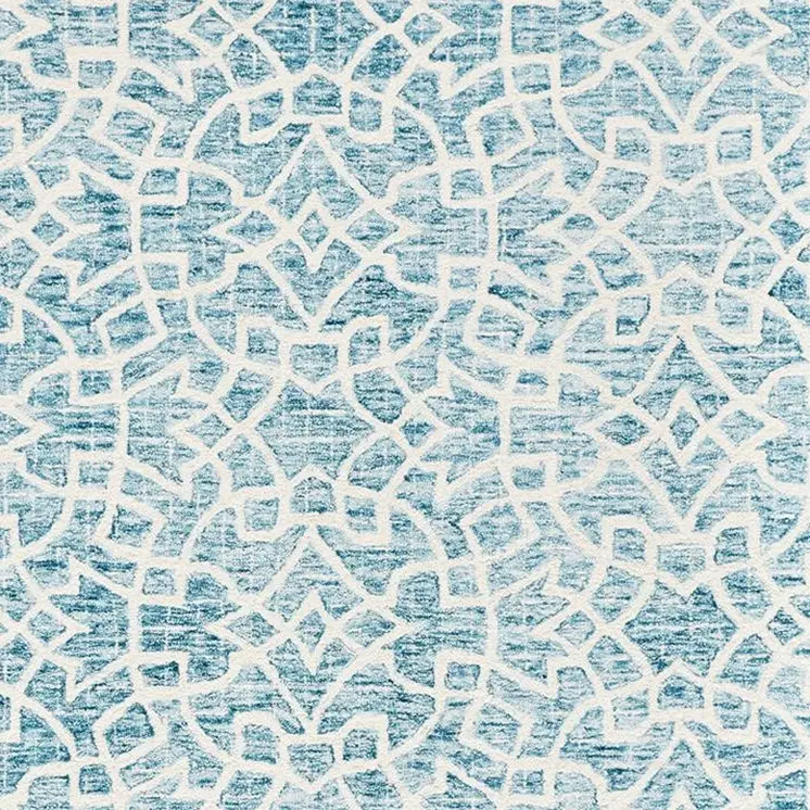 5' X 8' Blue And Ivory Wool Geometric Tufted Handmade Stain Resistant Area Rug
