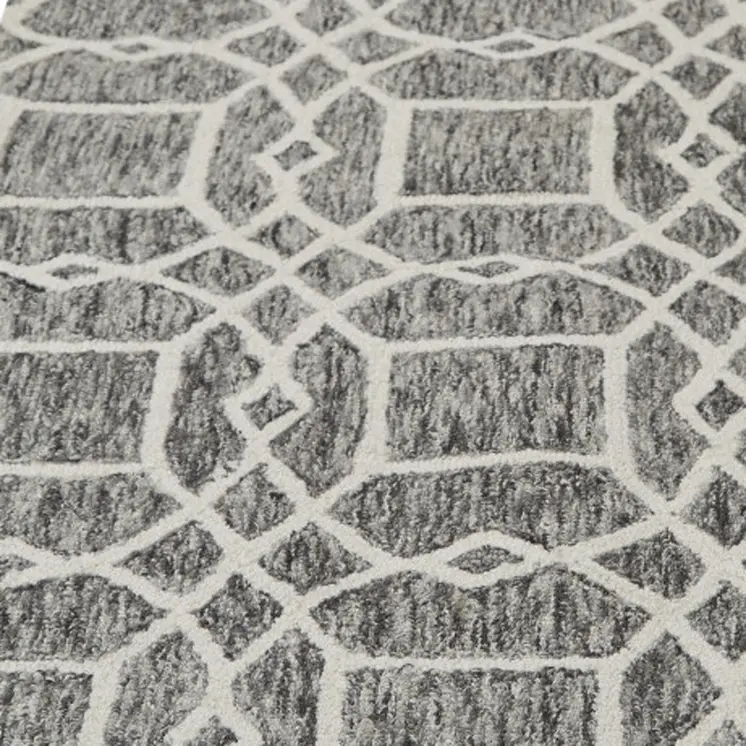 5' X 8' Black Gray And Ivory Wool Geometric Tufted Handmade Stain Resistant Area Rug