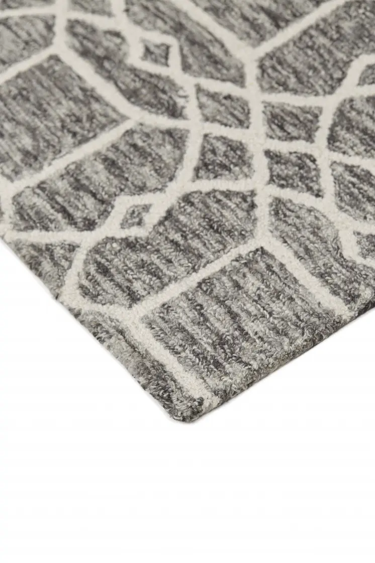 5' X 8' Black Gray And Ivory Wool Geometric Tufted Handmade Stain Resistant Area Rug