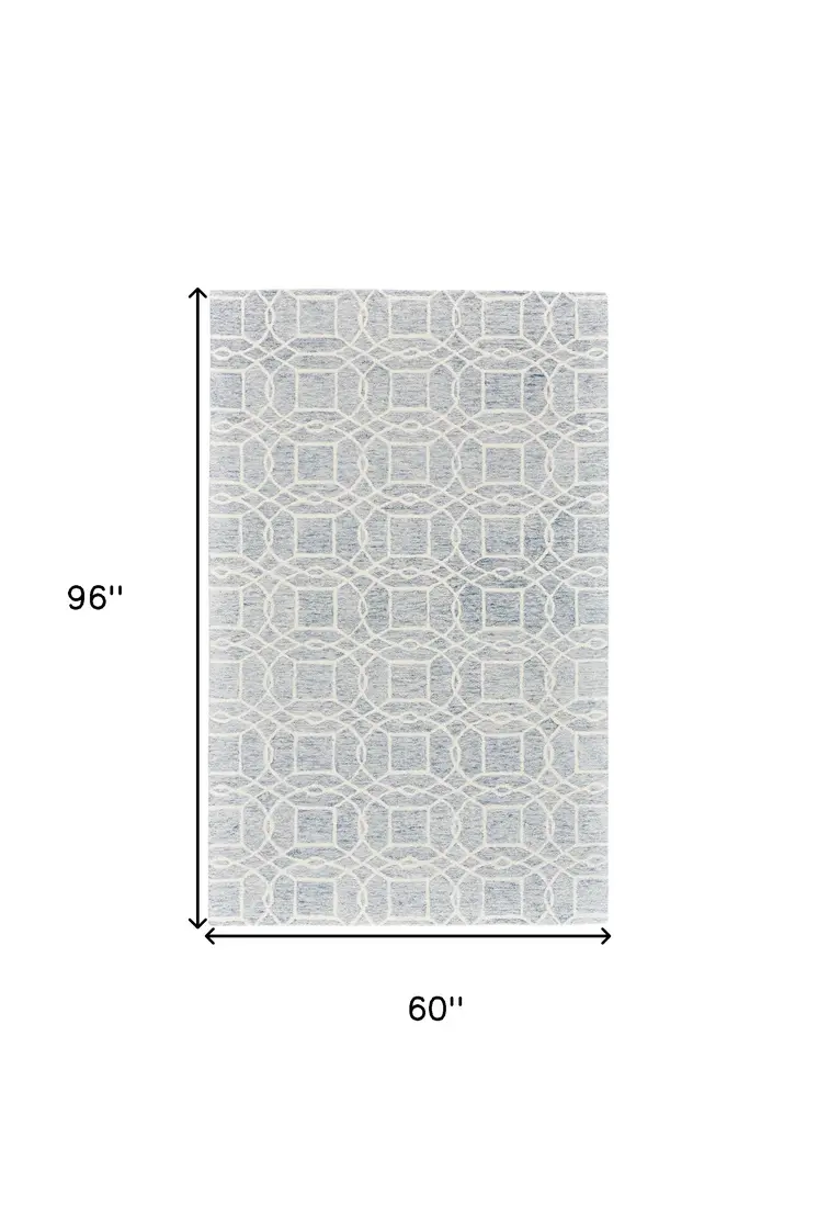 5' X 8' Gray And Ivory Wool Geometric Tufted Handmade Stain Resistant Area Rug